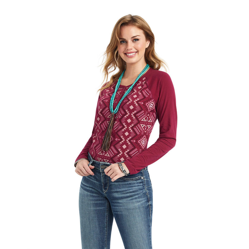 Ariat Real Printed Henley - Naisten Punainen Puserot ( UTGANE-352 )